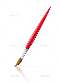 a red paintbrush with an orange tip on white background - miscellaneous objects / objects illustrations