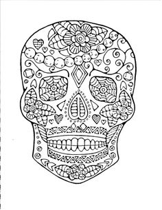 a coloring page with a skull in the middle and lots of flowers on it's head