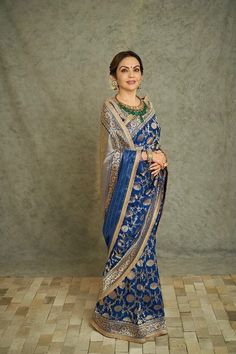 Buy Nita Ambani Banarasi Handloom Pure Katan Silk Saree Handwoven Celebrity Inspired Banarasi Saree From the Master Weavers of Banaras Online in India - Etsy Saree For Mom Indian Weddings, Nita Ambani Saree, Banarsi Saree Look, Blue Banarasi Saree, Best Indian Wedding Dresses, Nita Ambani, Banaras Sarees, Saree Draping Styles, Banarsi Saree