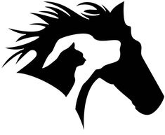 the silhouette of a horse's head with long manes and tail, on a white background