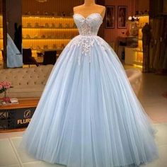 Blue Ball Gown With Lace Bodice For Prom, Blue Lace Bodice Ball Gown For Prom, Fitted Light Blue Ball Gown For Prom, Blue Lace Ball Gown With Sweetheart Neckline, Fitted Quinceanera Dress For Prom Season Homecoming, Fitted Quinceanera Dress For Homecoming And Prom Season, Light Blue Prom Season Gown, Light Blue Gown For Prom Season, Fitted Quinceanera Dress For Prom