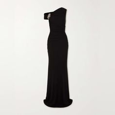 Timelessly Glamorous, Alexander Mcqueen's Gown Is The Kind That You'll Adore Years Down The Line. It's Made From Jersey-Crepe That's Gathered At The Off-The-Shoulder Neckline By A Glistening Crystal Bow. Black Jersey-Crepe Slips On 100% Viscose; Lining: 75% Polyamide, 25% Elastane Fit: True To Size Please See All Photos. On The Interior Where The Crystal Embellishment Is, It Has Loose Stitching. It Can Be Worn As Is, It’s Not Visible Or Can Be Stitched For An Easy Repair. The Gown Is Still Curre Luxury Evening Dress For Black-tie Events, Luxury Floor-length Evening Dress For Black-tie Events, Alexander Mcqueens, Alexander Mcqueen Dresses, Crepe Gown, Black Jersey, Crystal Embellishment, The Line, Alexander Mcqueen