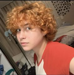 Soft Ginger Hair Color, Permanent Curls Short, Short Curly Ginger Hair, Ginger Hair Short, Short Orange Hair, Orange Curly Hair, Shirt Curly Hair, Curly Ginger Hair