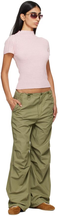 Wide-leg cotton poplin trousers. · Mid-rise · Bungee-style drawstring at waistband and cuffs · Four-pocket styling · Zip-fly · Tucks at knees · Logo flag at back pocket · Unlined Supplier color: Deep lichen green Khaki Full-length Utility Parachute Pants, Khaki Ankle-length Parachute Pants With Pockets, Khaki High-waisted Parachute Pants With Pockets, Khaki Wide-leg Parachute Pants With Patch Pockets, Khaki Full-length Parachute Pants With Side Pockets, Levis Pants, Baggy Cargo Pants, Baggy Trousers, Wide Trousers