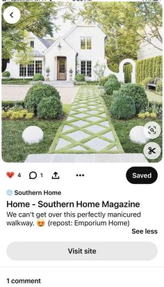 the home page on instagram with an image of a house in the background and text that reads, southern homes magazine what's going this perfectly manicured