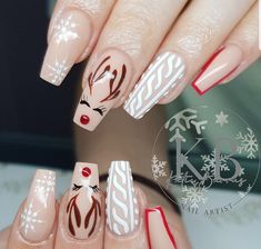 Coffin Winter Nails, Christmas Nail Designs Acrylic, Nail Art Noel, Nails Art Designs, Fake Nails Designs, Cute Acrylic Nail Designs, Holiday Nail Art