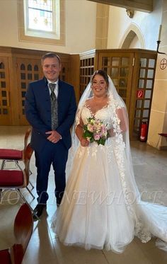 the bride and groom are posing for a photo