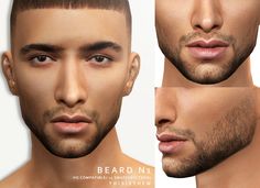 three different angles of a man's face with beard and no shirt on it