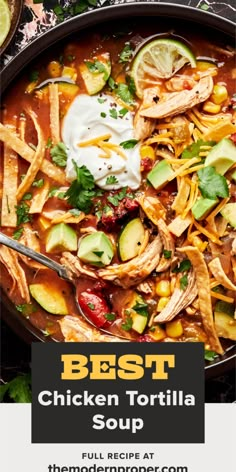 the best chicken tortilla soup in a skillet