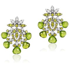 Peridot and diamond earrings in 18 karat gold by fine jewelry house Andreoli Contemporary Fine Jewelry, Lotus Jewelry, Bling Earrings, Peridot Jewelry, Peridot Earrings, Green Goddess, Peridot Stone, Italian Jewelry, Precious Jewels