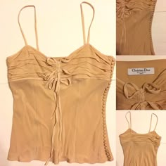 New Without Tags. 100%Guaranteed Authentic Christian Dior 100%Silk Top. Size: Italian 42 Or Usa 6. Color Is Nude. Top Has Beautiful Details, Straps And Bows Are A Velvet, Side Buttons With Side Zipper Closure Underneath. Purchased At A Dior Boutique. Made In Italy Vintage Silk Summer Tops, Italian Vintage Tops, Dior Monogram Top, Vintage Dior T Shirt, Vintage Dior Tank Top, Rust Top, Thrift Fits, Dior Clothing, Dior Boutique