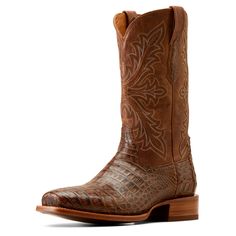 Rustic Fitted Boots For Rodeo, Rugged Fitted Boots For Rodeo, Fitted Moc Toe Boots For Western-themed Events, Fitted Hand Tooled Boots For Rodeo, Hand Tooled Fitted Boots For Rodeo, Fitted Western Boots With Crocodile Pattern, Hand Tooled Fitted Boots For Western-themed Events, Mens Cowboy Boots Size 9, Western Leather Boots With Crocodile Pattern