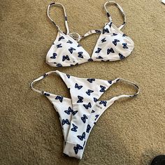 Cute Small Bikini- Could Fit Xs- Small. No Underwire On This Triangle Bikini Top. Mail Same Day. Smoke Free Home. Blue And White Bikinis, Bachelorette Blue Bikinis, Blue Underwire Beachy Swimwear, Cute Aesthetic Bikinis Blue, Blue Mermaid-style Beachwear Swimwear, High Cut Swimsuit, Purple Pattern, Blue Butterfly, Fit Inspo