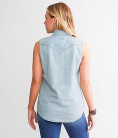 Kimes Ranch Lorena Denim Tank Top - Blue Large, Women's Destroywashdenim Snap down destructed tank Bust measures 38 on size small Body length 24 on size small. 65% Cotton 35% Polyester. Machine wash cold delicate cycle. Do not bleach. Tumble dry low. Do not iron embroidery. Apparel & Accessories > Clothing > Shirts & Tops Womens Kimes Ranch Jeans, Embroidery Apparel, Kimes Ranch, Denim Tank Top, Denim Tank, Tank Top For Women, Women's Tank Tops, Accessories Clothing, Top For Women