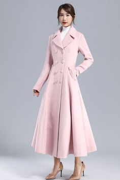 Winter Double Breasted Wool Coat in Pink 3240 – XiaoLizi Coat Style Dress, Womens Dress Coats, Outfit Essentials, American Dress, Summer Coats, Royal Clothing, Coat Style, Stylish Coat, Coat Design