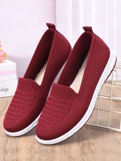 2024 New Spring & Fall Lightweight Women Shoes, Middle Aged Mother Shoes, Soft Non-Slip Breathable Flats, Comfortable Grandma Casual Loafers Burgundy Cool,Sporty,Fashionable    Plain    Women Shoes, size features are:Bust: ,Length: ,Sleeve Length: Breathable Flat Slip-ons, Comfortable Non-slip Flat Slip-ons, Casual Slip-on Flats With Red Sole, Shoes Soft, Women Flats, Casual Loafers, Dark Jeans, Elegant Dresses Long, Plain Black