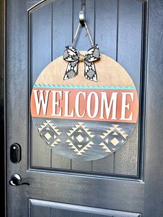 Welcome | Western | Rustic Door Hanger Western Wreaths For Front Door Rustic, Western Christmas Door Hanger, Aztec Door Hanger, Rustic Door Hanger, Western Door Hangers, Burlap Door Hangers Diy, Wood Circle Door Hanger, Highland Cow Door Hanger, Door Hanger Ideas