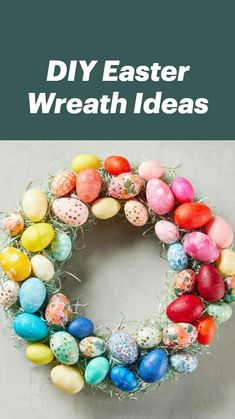 an easter wreath made out of colored eggs