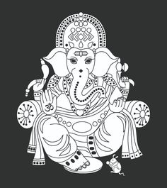 an elephant sitting in the middle of a black and white drawing