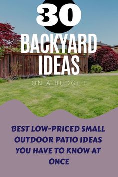 the back yard with text that reads 30 backyard ideas on a budget