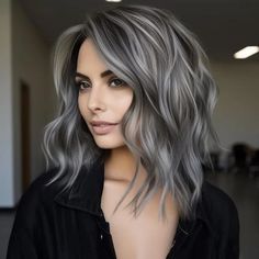 Funky Gray Hair, Getextureerde Bob, Gray Blending, Dark Grey Hair, Gray Hairstyles, Grey Hair Transformation, Autumn Tones, Gorgeous Gray Hair, Grey Hair Inspiration