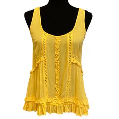 Tank Top With Ruffled Hem And Trim High Low Nwt Please Let Me Know If You Have Any Questions Or Need Any Measurements. I'd Be Happy To Assist You Bundle Two Items Or More And Receive An Automatic 10% Off !! I Accept Reasonable Offers Yellow Ruffled Top For Beach, Yellow Ruffled Blouse For The Beach, Ruffled Top, Ruffle Top, Be Happy, Let Me Know, High & Low, High Low, Let Me