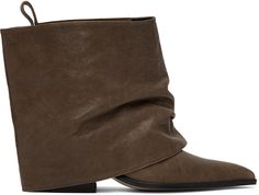 Ankle-high grained leather boots in brown. Detachable cuff for alternate styling. · Pointed toe · Wraparound harness-style strap at vamp · Press-stud pull-loop at heel collar · Zip closure at inner side · Stacked leather heel with rubber injection · Leather sole · Logo-engraved gunmetal-tone hardware · Heel: H2 in Supplier color: Brown Harness Style, Press Studs, Brown Boots, Western Boots, Leather Heels, Leather Boots, Apparel Accessories, Brown Leather, Ankle Boots