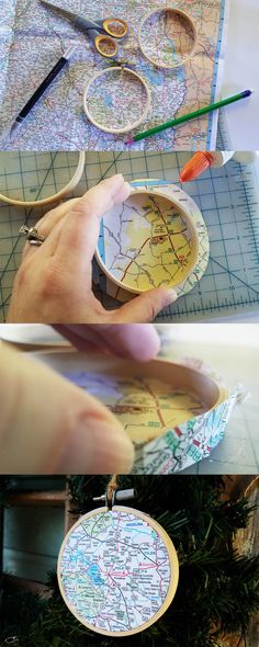 someone is making a map ornament with scissors