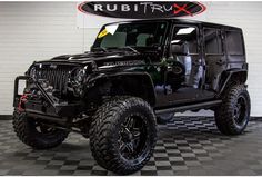 Pre-Owned 2015 Jeep Wrangler Rubicon Unlimited Black Custom Jeep Wrangler Unlimited, Jeep Wrangler Rubicon Unlimited, 2015 Jeep Wrangler Rubicon, Jeep Wrangler Interior, 2015 Jeep Wrangler, Jeep Wrangler Accessories