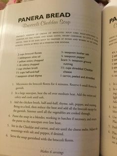 an open book with instructions on how to bake and prepare bread for the oven