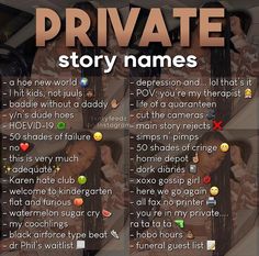 a poster with the words private story names