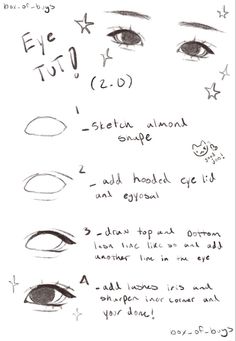 an eye chart with different types of eyes and how to draw them on it, including the