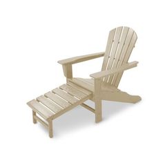 a wooden chair and foot rest on a white background