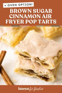 brown sugar cinnamon air fryer pop tarts with cinnamon on top and cinnamon sticks