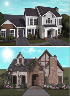 two renderings of the front and back of a house