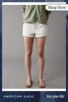 Soft, drapey denim/Elastic waist/Patch pockets/White wash/These shorts are Real Good: Made with the planet in mind & a promise to continue to do better. Summer Jean Shorts With Patch Pockets, Relaxed Fit Jean Shorts With Patch Pockets, Casual Summer Jean Shorts With Patch Pockets, Do Better, White Wash, Stretch Denim, Women's Jeans, American Eagle Outfitters, American Eagle