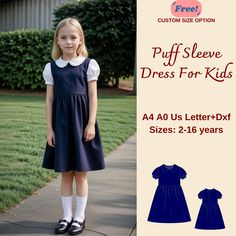 Kid's Peter Pan Collar Gathered Dress Sewing Pattern, Puff Sleeve Girl Dress Pattern, Girl's Dress Sewing Pattern, A4 A0 US DXF, 2-16 years These patterns are suitable for A4, A0, and US Letter size papers. As soon as your payment is processed, you will automatically receive download links for the pattern files. This is a digital product and not a finished item. You will receive zip files containing the patterns and sewing instructions. If you have any questions, do no hesitate to contact! Pattern Puff Sleeve, Peter Pan Dress, Girls Dress Sewing Patterns, Girl Dress Pattern, Frilly Dresses, Gathered Dress, Sewing Patterns For Kids, Dress Sewing Pattern, Dress Sewing