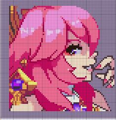 Yae Miko Pixel Art, Pixel Art Genshin, Anime Pixel Art Grid, Pixelart Anime, Hama Art, Pixel Art Characters