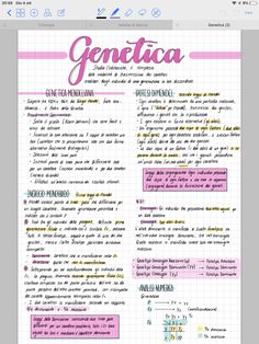 an image of a page with the words genetica written in pink and yellow