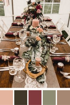 the table is set with candles, plates and napkins for an elegant wedding reception