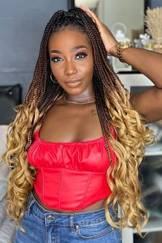 Goddess Box Braids Crochet Hair Pre Looped, French Curl Braid Hair Ombre Brown Blonde Boho Goddess Box Braids with Curly Ends 18 Inch Hair French, Ombre Brown