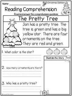 christmas reading worksheet for the pre k and 1st grade students to print out