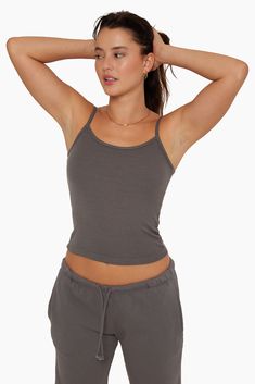 SET™ RIBBED CLASSIC CAMI IN GRAPHITE Carrie Dress, Ribbed Tank Dress, Modal Fabric, Racerback Bra, Basic Tops, New Set, Bike Shorts, Tank Dress, Cotton Poplin