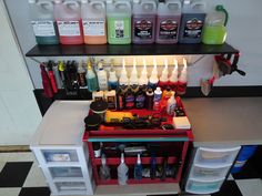 an assortment of cleaning products on display in a store