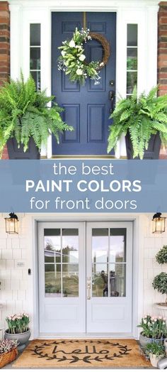 the best paint colors for front doors with plants and potted plants on either side