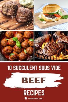 the top ten beef recipes are shown in this collage