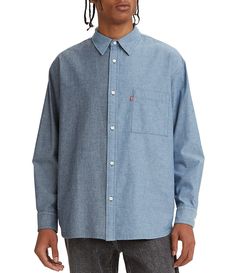 From Levi's®, this shirt features:Chambray fabricFront button placketSingle pocket at left side chest areaPoint collarLong sleevesOversized fitCurved hemCottonmachine wash; tumble dry Imported. Side Chest, Chambray Fabric, Oversize Shirt, Heritage Brands, Dillard's, Oversized Shirt, Oversized Fits, Chambray, Denim Button Up