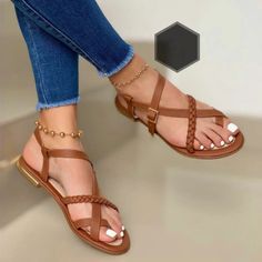 Lasaky - Cutout Flat Sandals with Toe Strap Enclosure Women Flat Sandals, Ladies Sandals, Vintage Flats, Beach Casual, Sandals Brands, Green Shoes, Pink Shoes, Womens Sandals Flat, Brown Sandals