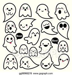 a set of cartoon ghost faces with different expressions