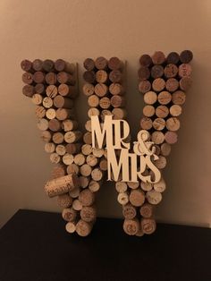 the initials are made out of wine corks